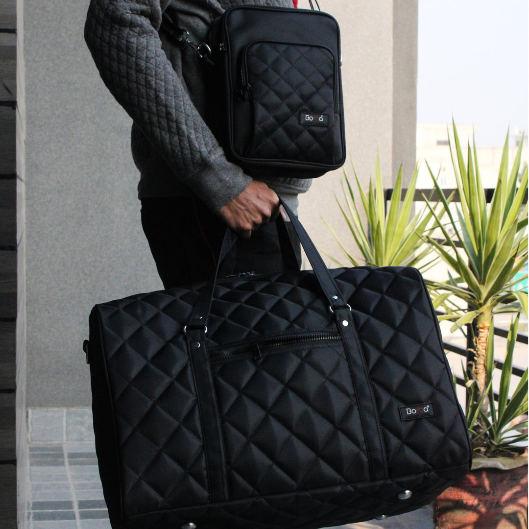 PREMIUM BLACK QUILTED DUFFLE BAG + FREE GIFT